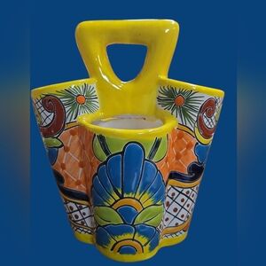 Mexican Talavera Pottery Utensil Holder, 9.5 Inches H X 8.5 Inches, X 7 Inch D